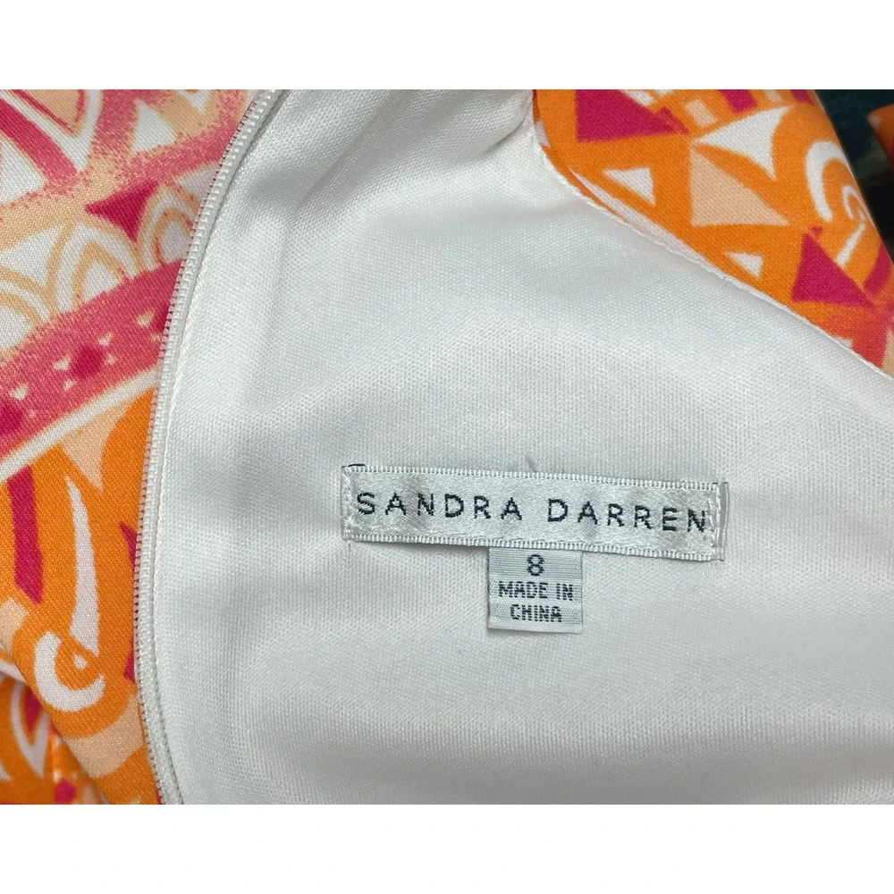 Sandra Darren Sz 8 Fit & Flare Dress Orange & Pink Paisley Scuba Knit Dopamine - Picture 10 of 11